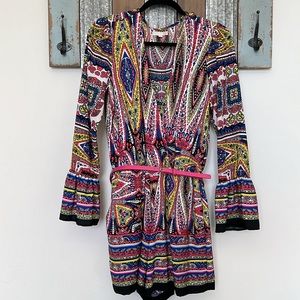 GB Long Sleeve V-Neck Romper with patent leather pink belt